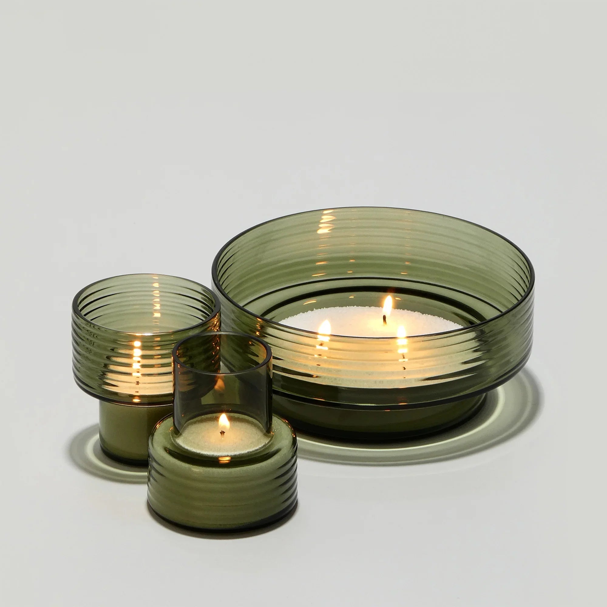 Conjunto de 3 Castiçais em vidro GLOW TOGETHER em Verde Fumado