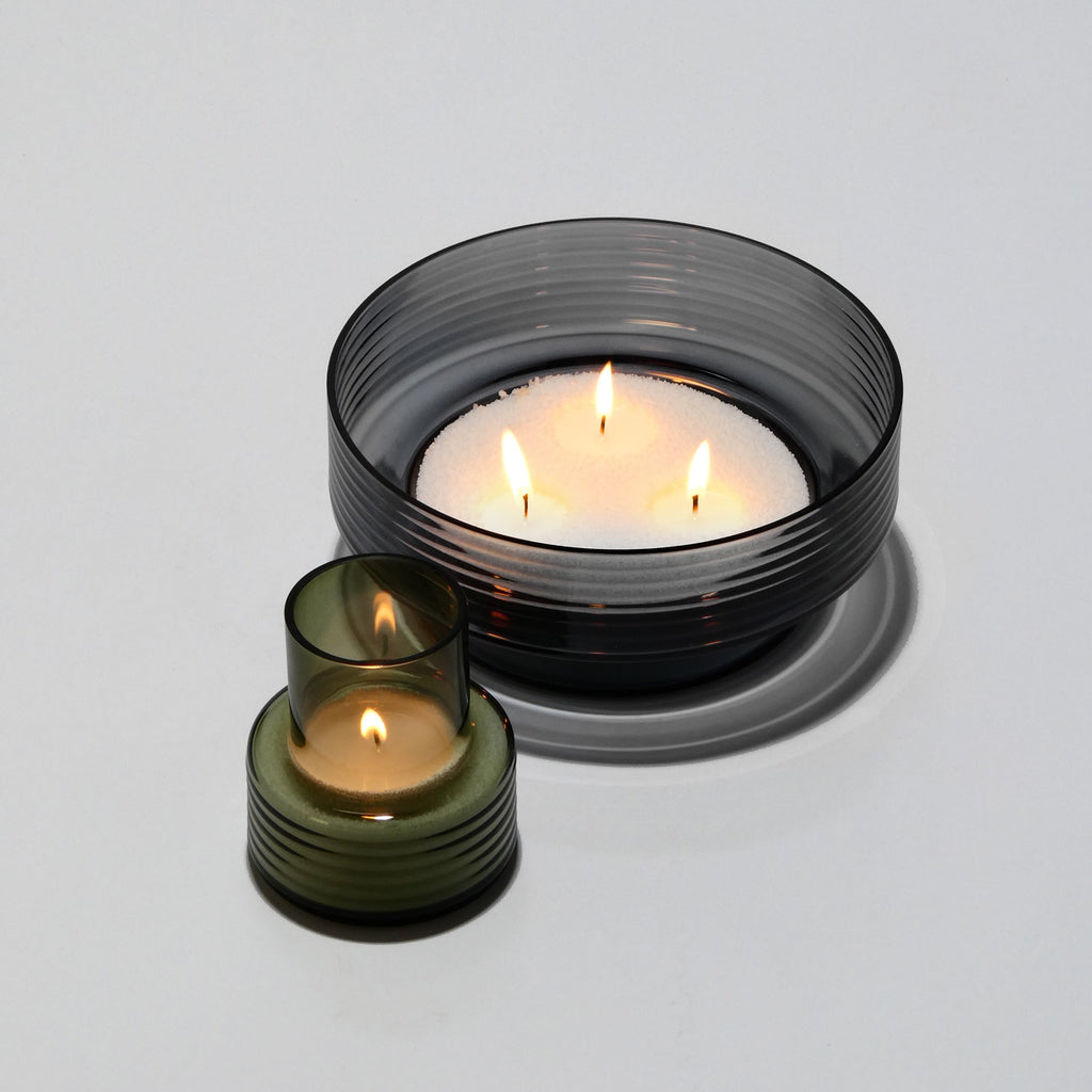 Castiçal em vidro GLOW TOGETHER Pequeno low em Verde Fumado
