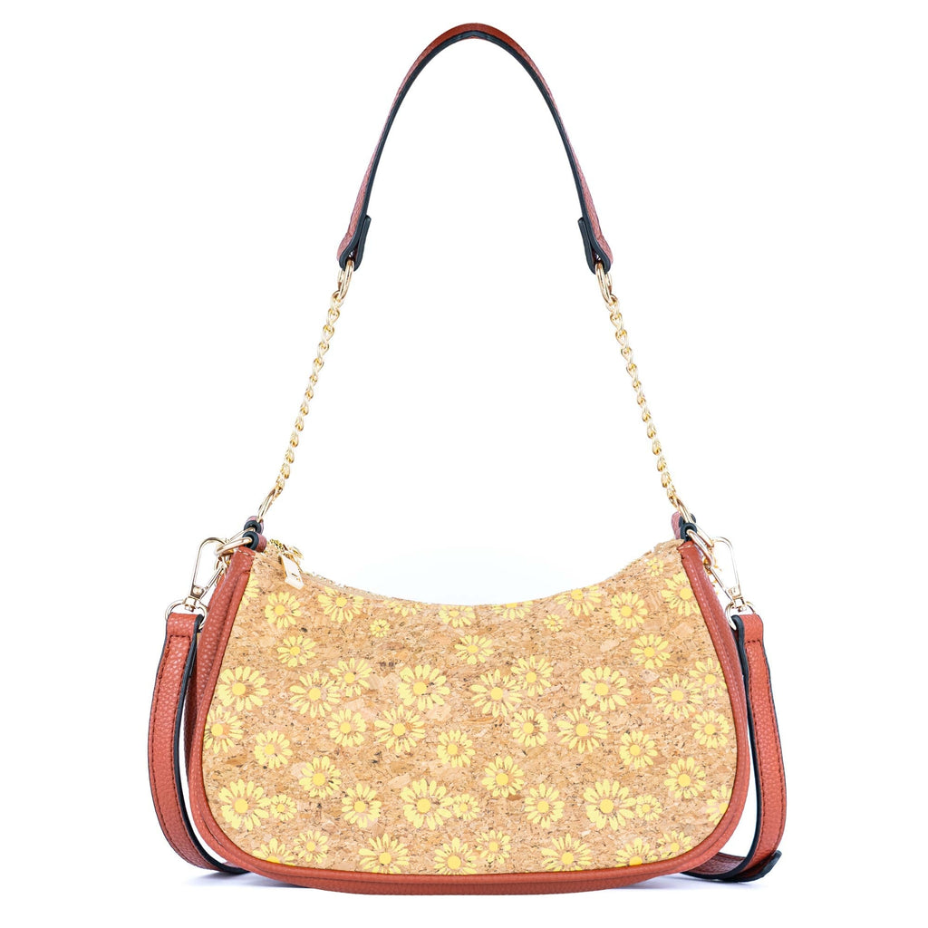 Bohemian Chic bedruckte Umhängetasche aus Kork & braunem PU-Leder TASCHE-2336-FGHI