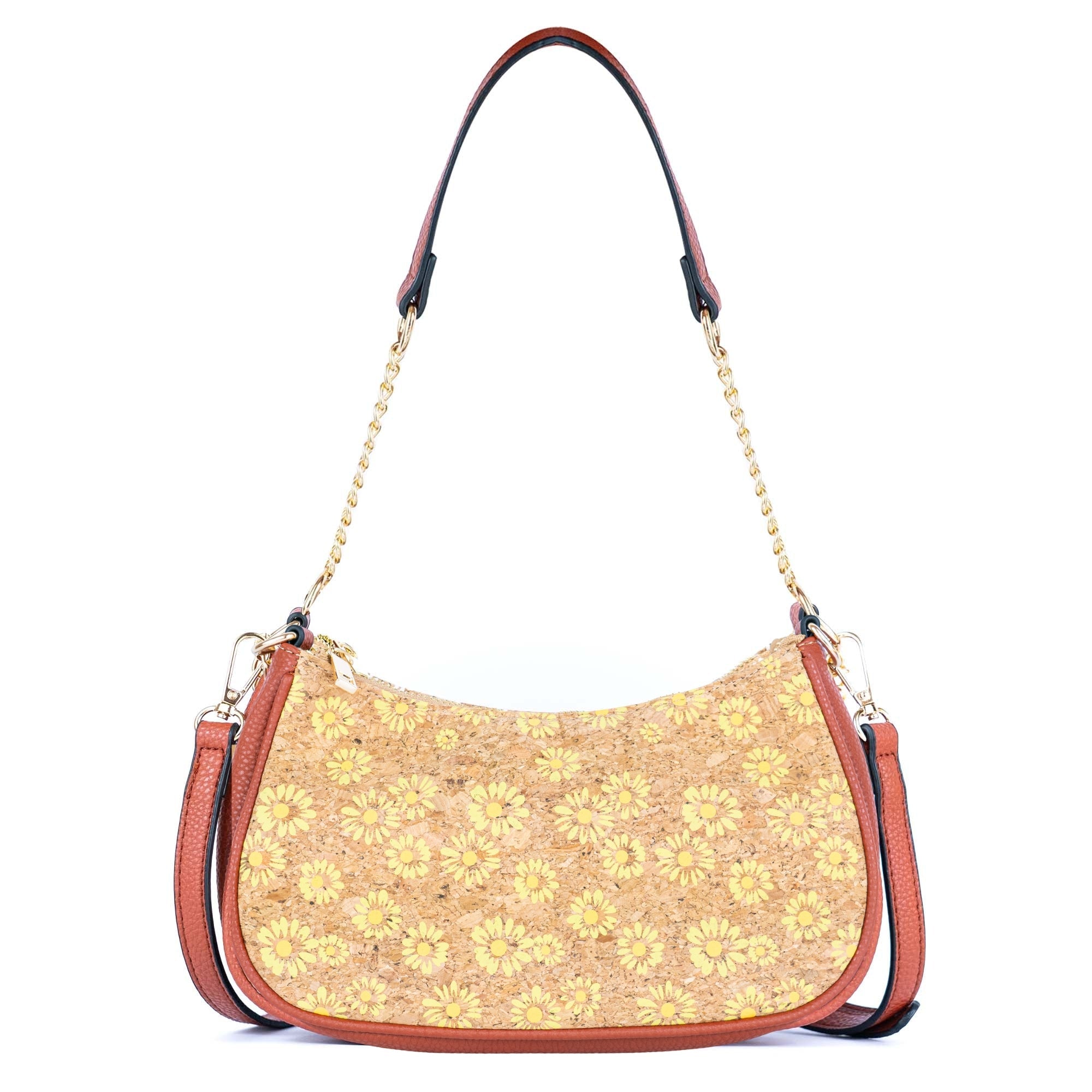 Bohemian Chic bedruckte Umhängetasche aus Kork & braunem PU-Leder TASCHE-2336-FGHI