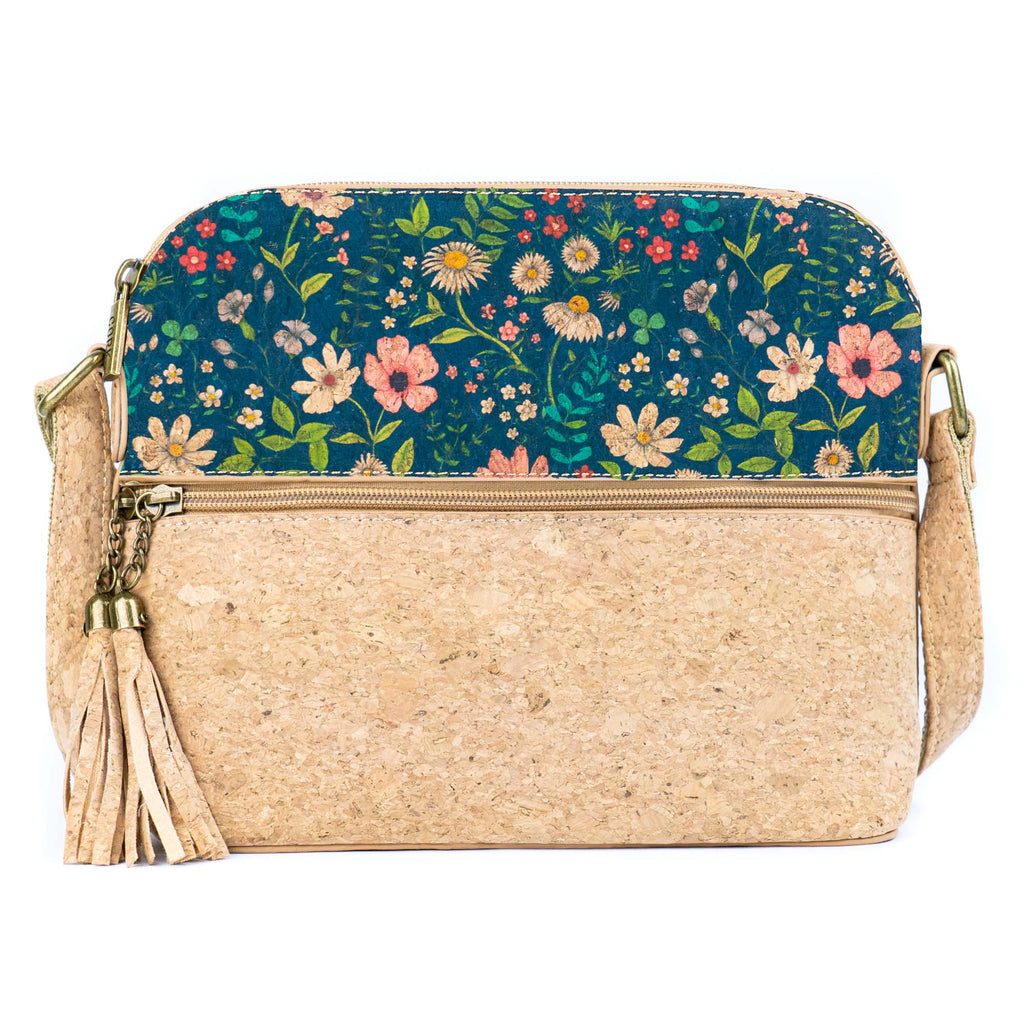 Bolso cruzado de corcho natural para mujer con cremallera y borla BAG-2218