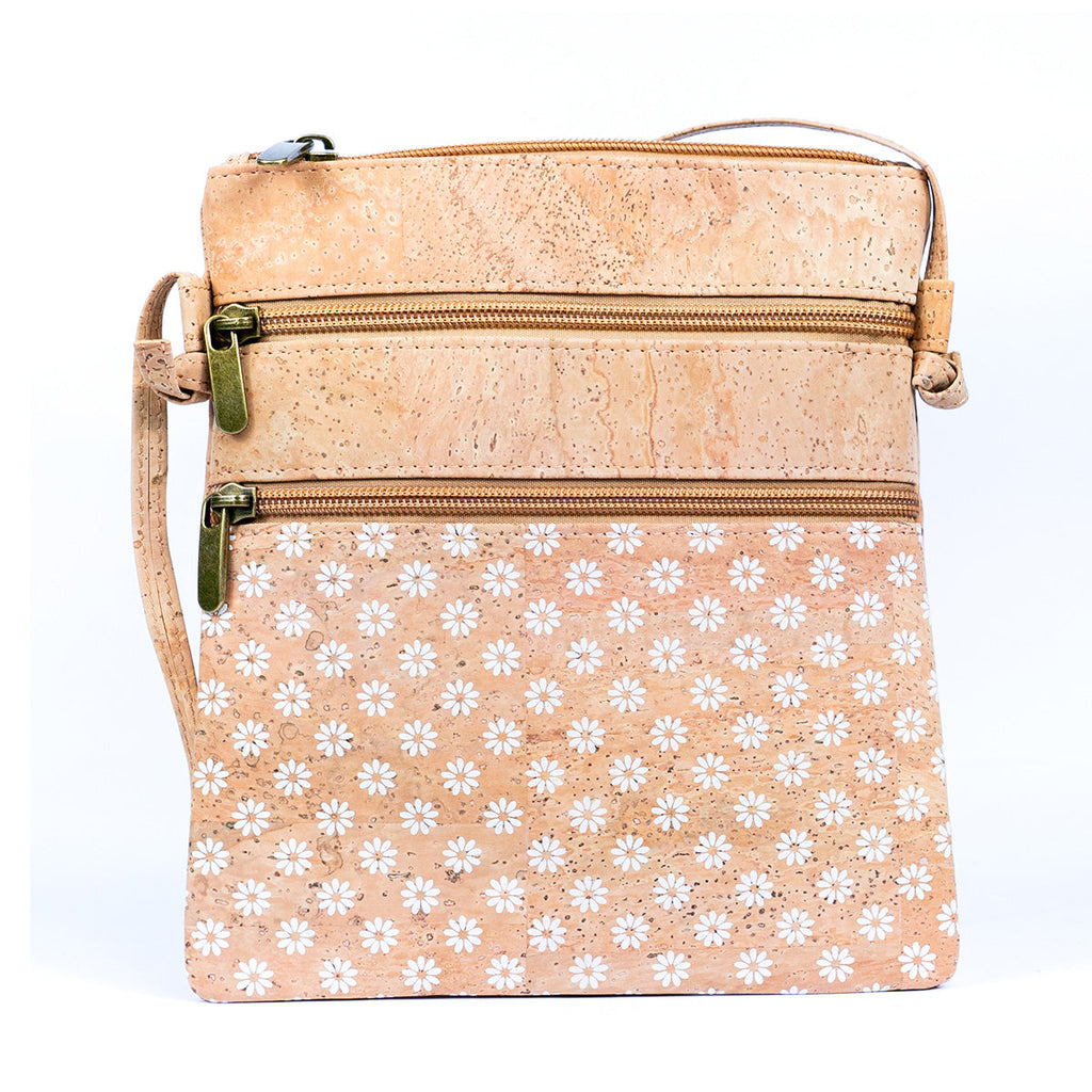 Cork Women's Double Zip Flower print Crossbody Bag BAG-2266