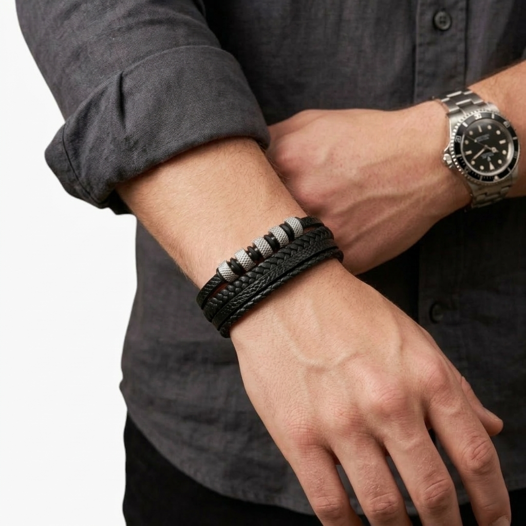 Pulsera de Cuero y Acero Inoxidable