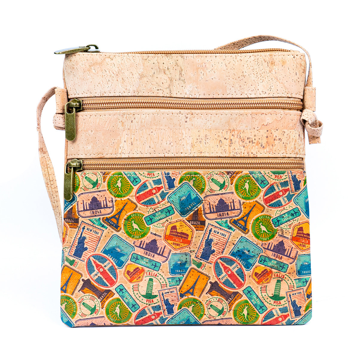 Cork Women's Double Zip Flower print Crossbody Bag BAG-2266