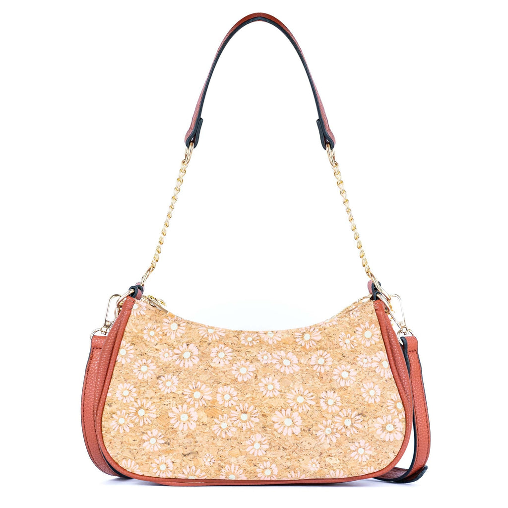 Bohemian Chic bedruckte Umhängetasche aus Kork & braunem PU-Leder TASCHE-2336-FGHI