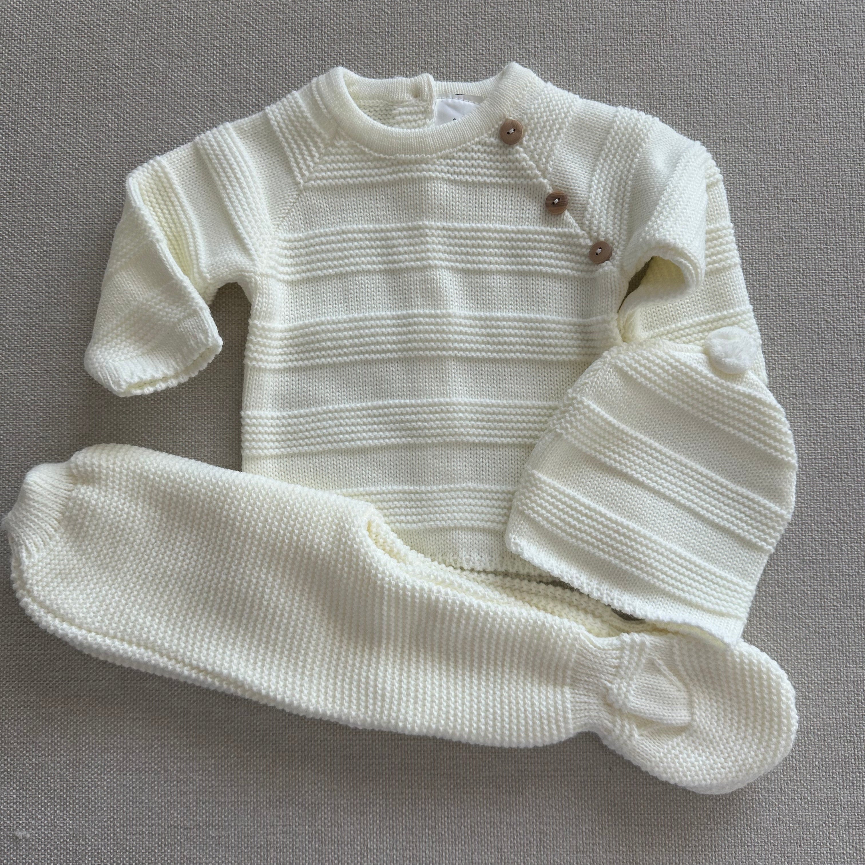 Conjunto de Bebé em Malha Pérola 3 Peças 100% Algodão