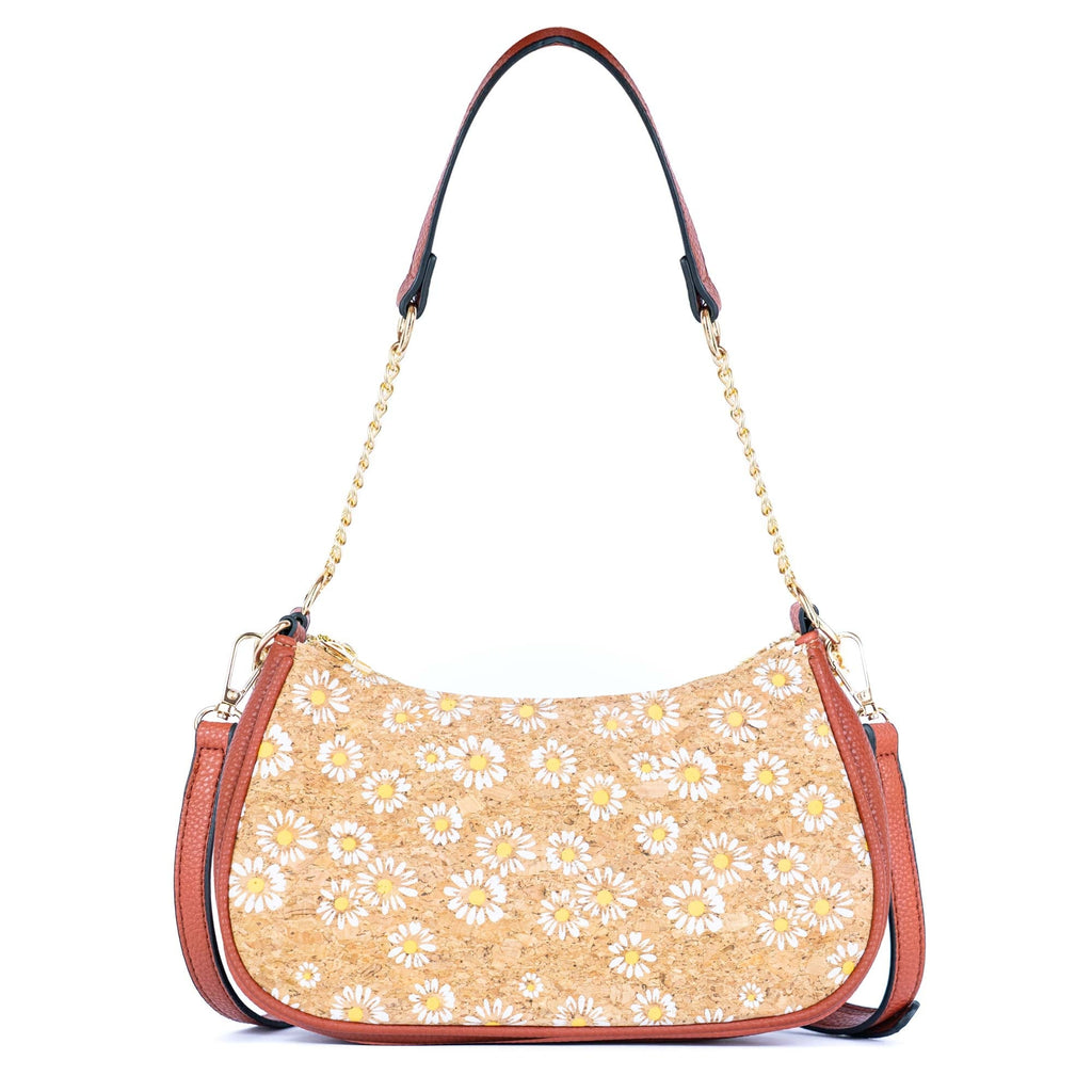 Bohemian Chic bedruckte Umhängetasche aus Kork & braunem PU-Leder TASCHE-2336-FGHI