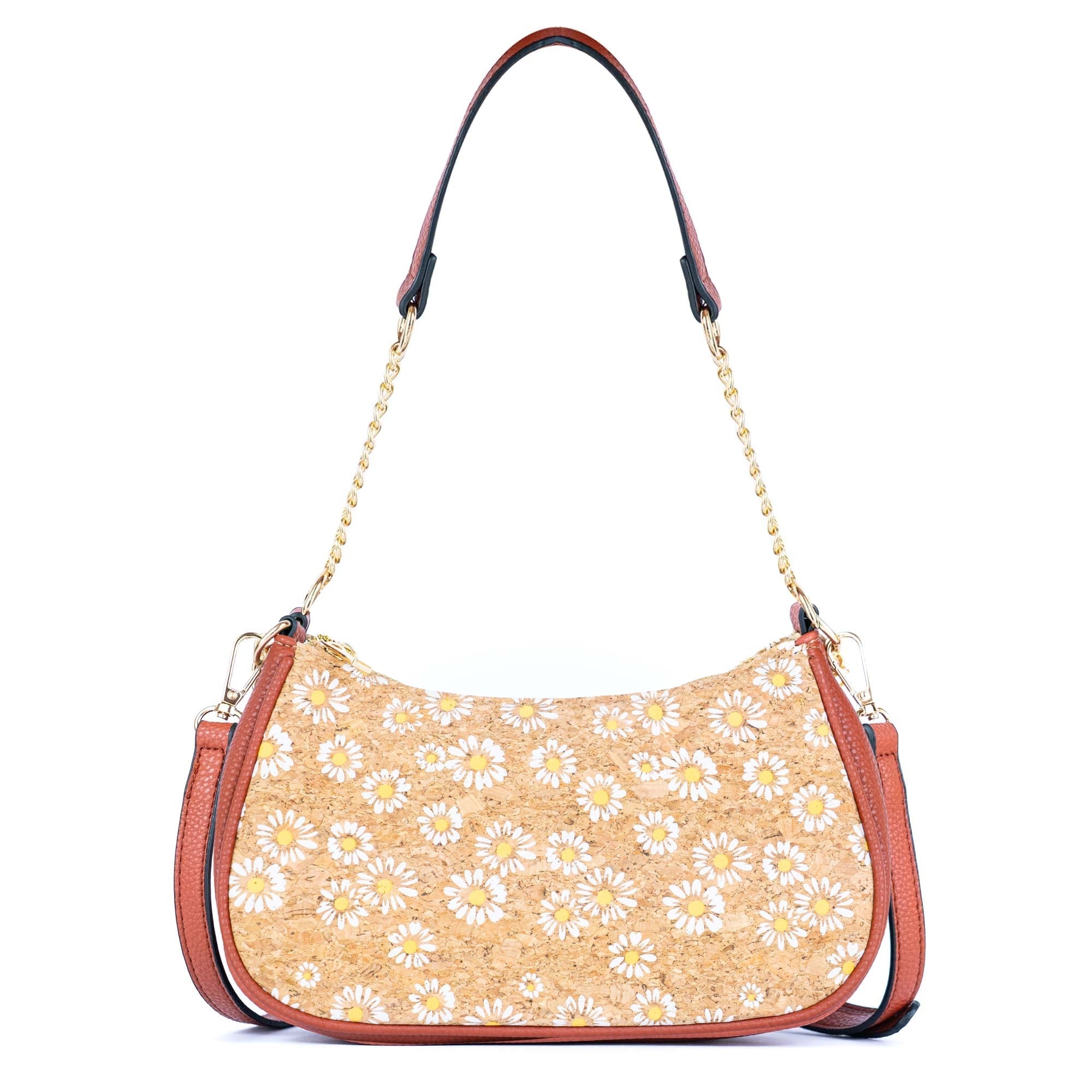 Bohemian Chic bedruckte Umhängetasche aus Kork & braunem PU-Leder TASCHE-2336-FGHI