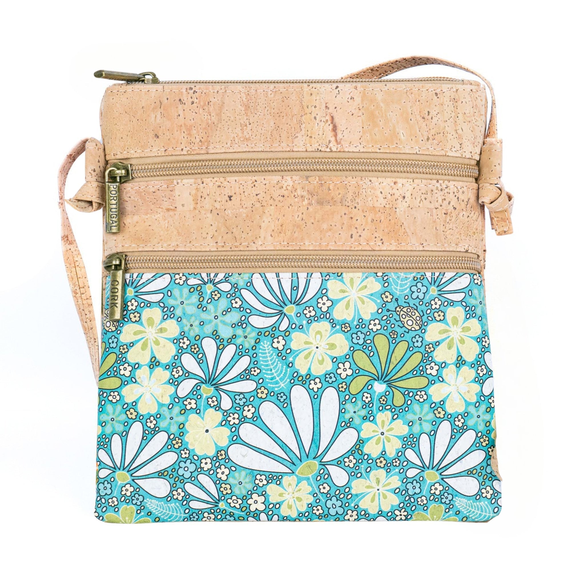 Cork Women's Double Zip Flower print Crossbody Bag BAG-2266