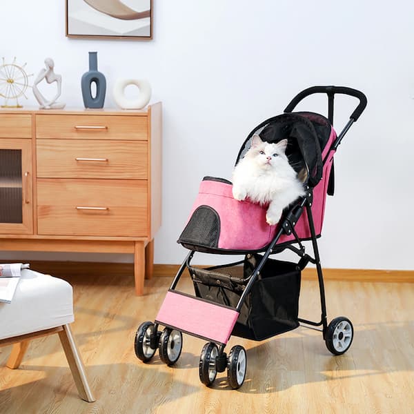 Faltbarer Haustier-Kinderwagen – 4-Rad Hunde- & Katzenbuggy mit Ablagekorb (kleine und mittelgroße Haustiere)