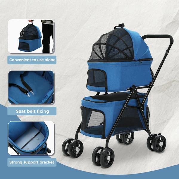Faltbarer Haustier-Kinderwagen – 4-Rad Hunde- & Katzenbuggy mit Ablagekorb (kleine und mittelgroße Haustiere)