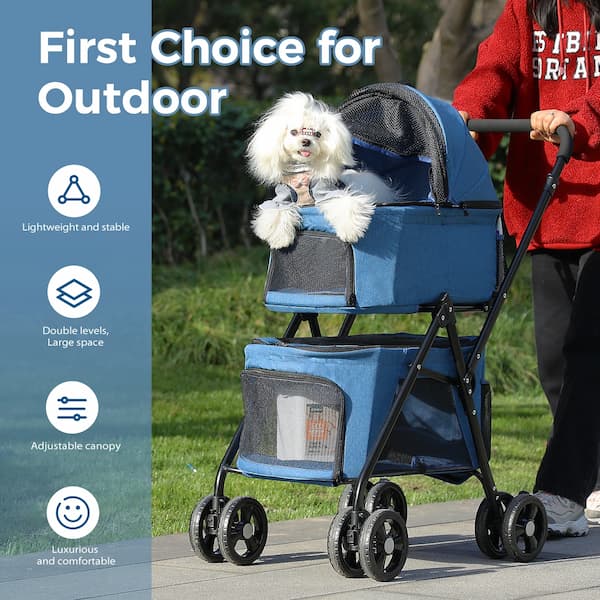 Faltbarer Haustier-Kinderwagen – 4-Rad Hunde- & Katzenbuggy mit Ablagekorb (kleine und mittelgroße Haustiere)