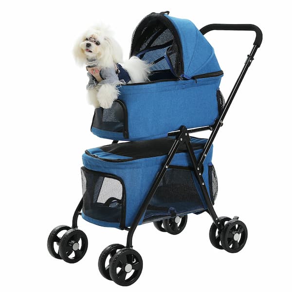 Faltbarer Haustier-Kinderwagen – 4-Rad Hunde- & Katzenbuggy mit Ablagekorb (kleine und mittelgroße Haustiere)