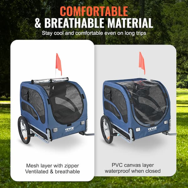 Remolque para bicicleta de perro de servicio pesado - Transportín plegable para mascotas con reflectores, bandera de seguridad y acoplador (hasta 45 kg)