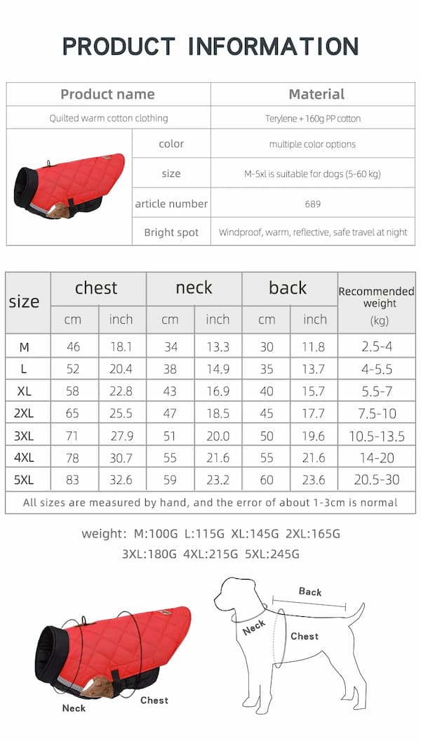Chaqueta impermeable de invierno para perro con tiras reflectantes – Abrigo acolchado y cálido para perro con anilla en D para arnés (Tallas M-5XL, perros pequeños a grandes)
