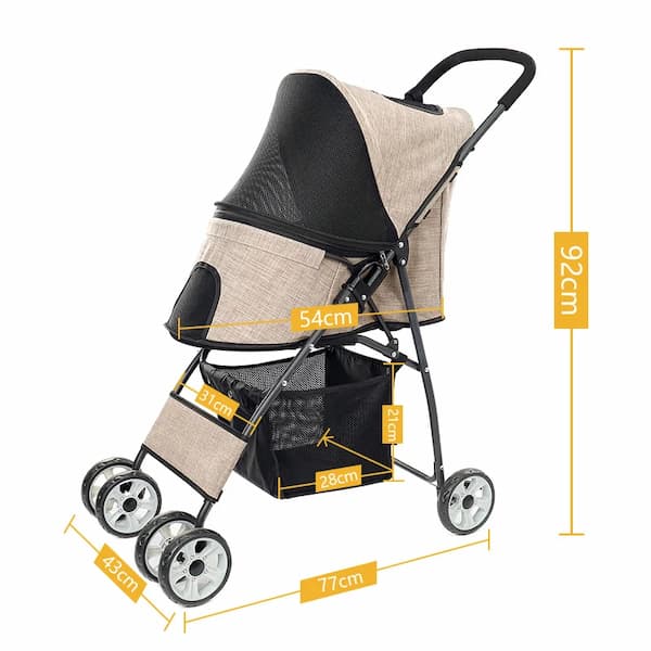 Faltbarer Haustier-Kinderwagen – 4-Rad Hunde- & Katzenbuggy mit Ablagekorb (kleine und mittelgroße Haustiere)