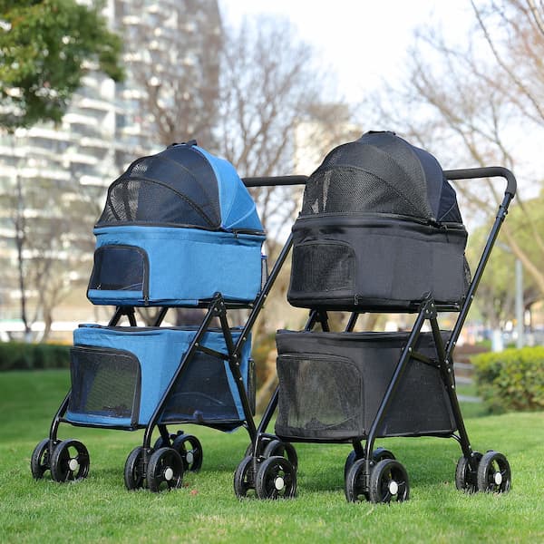 Faltbarer Haustier-Kinderwagen – 4-Rad Hunde- & Katzenbuggy mit Ablagekorb (kleine und mittelgroße Haustiere)
