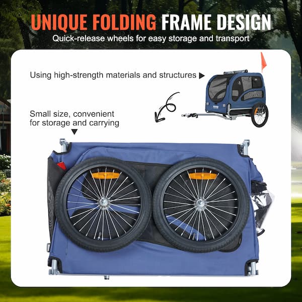 Remolque para bicicleta de perro de servicio pesado - Transportín plegable para mascotas con reflectores, bandera de seguridad y acoplador (hasta 45 kg)