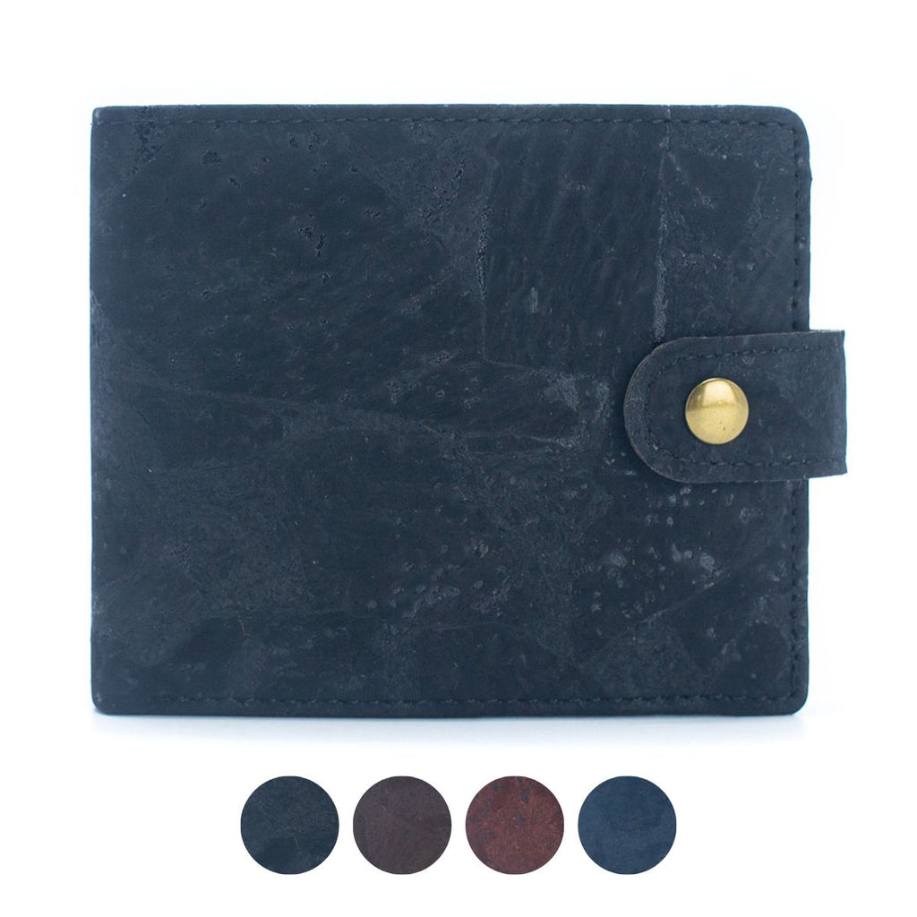 Schlankes zweifach faltbares Portemonnaie aus Kork mit Druckknopf BAG-2270-WALLET
