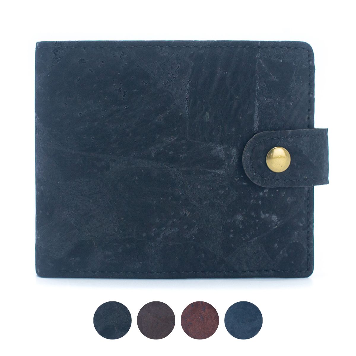 Schlankes zweifach faltbares Portemonnaie aus Kork mit Druckknopf BAG-2270-WALLET