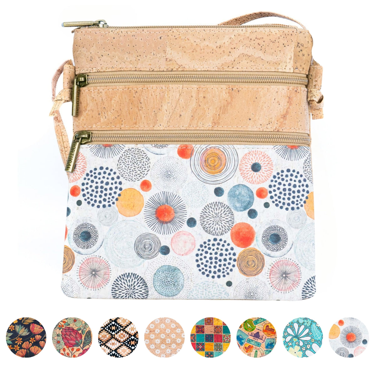 Cork Women's Double Zip Flower print Crossbody Bag BAG-2266