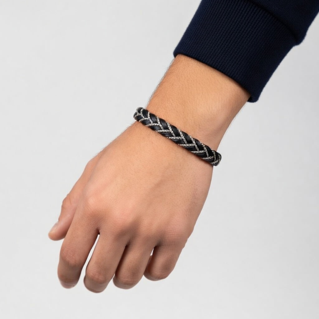 Pulseira de Couro e Aço Inoxidável 316L