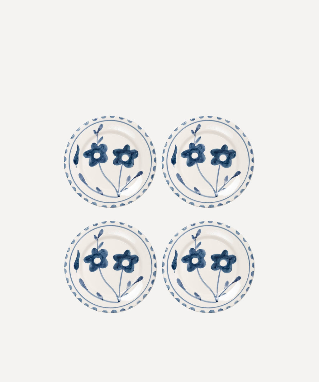 Blue flowers Hand Painted Salad Plate - Set of 4