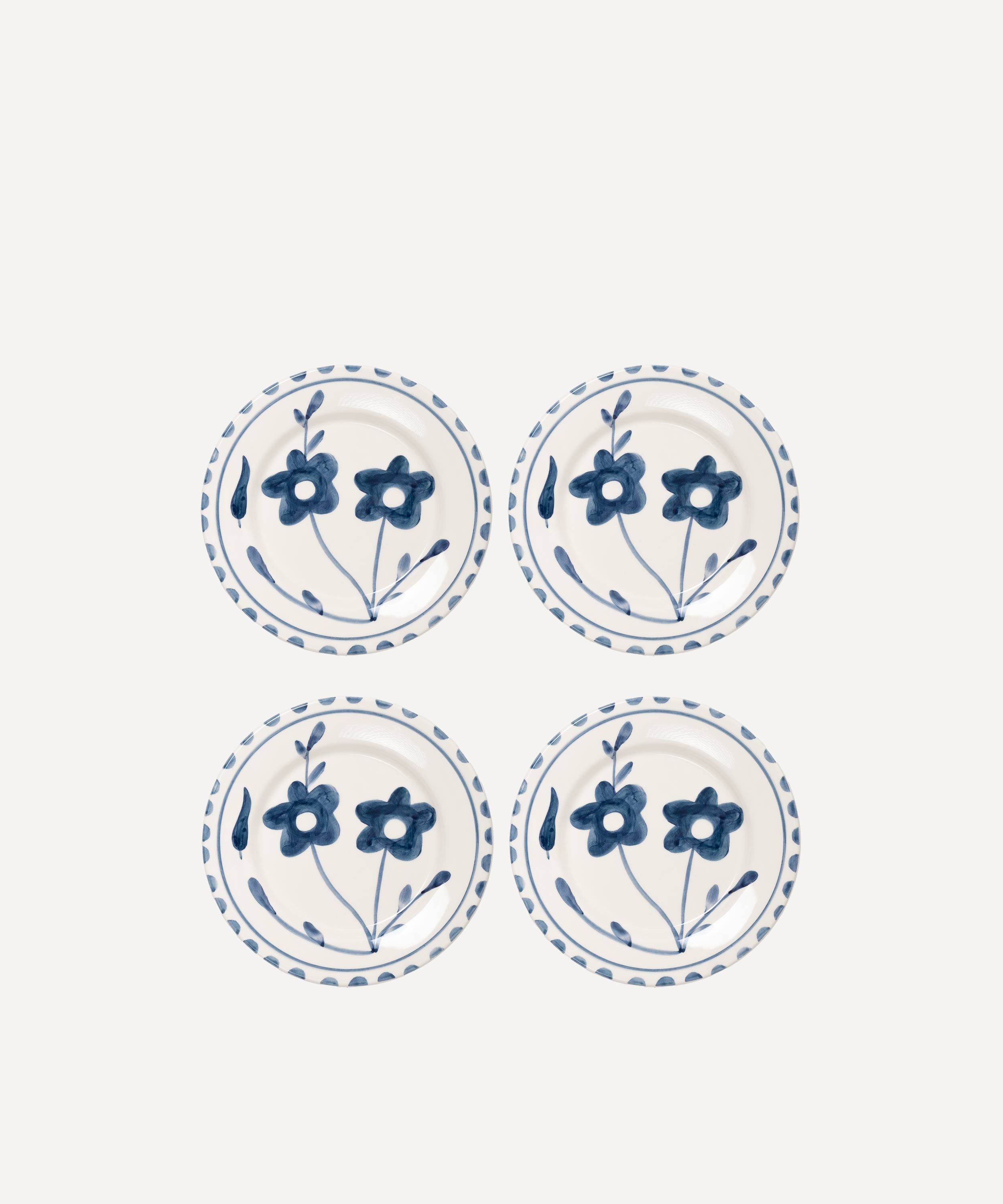 Blue flowers Hand Painted Salad Plate - Set of 4