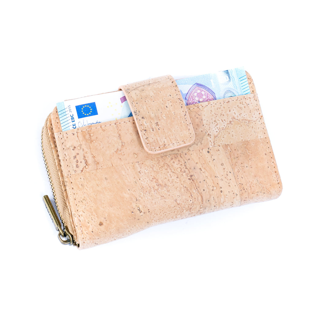 Reißverschlussbrieftasche aus Naturkork für Damen BAG-2202