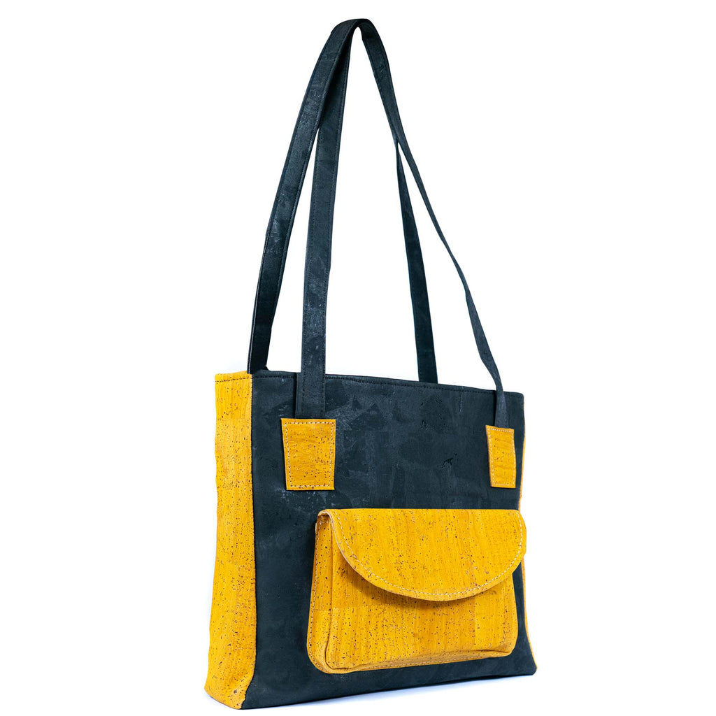 Bolso de corcho para mujer – Bolso de mano de dos tonos con bolsillo delantero BAGP-310