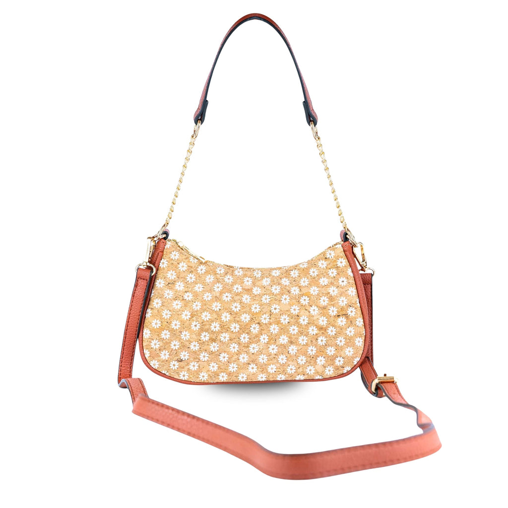 Bohemian Chic bedruckte Umhängetasche aus Kork & braunem PU-Leder TASCHE-2336-FGHI