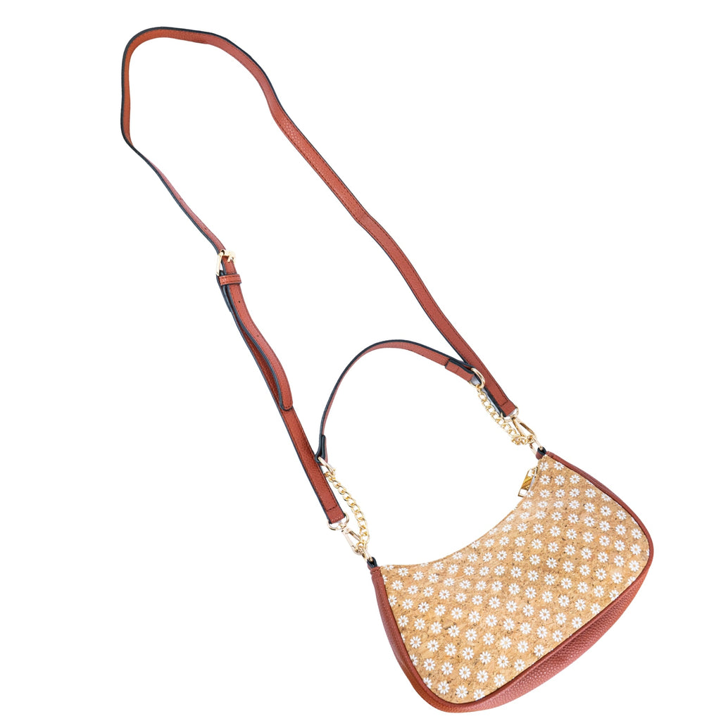 Bohemian Chic bedruckte Umhängetasche aus Kork & braunem PU-Leder TASCHE-2336-FGHI