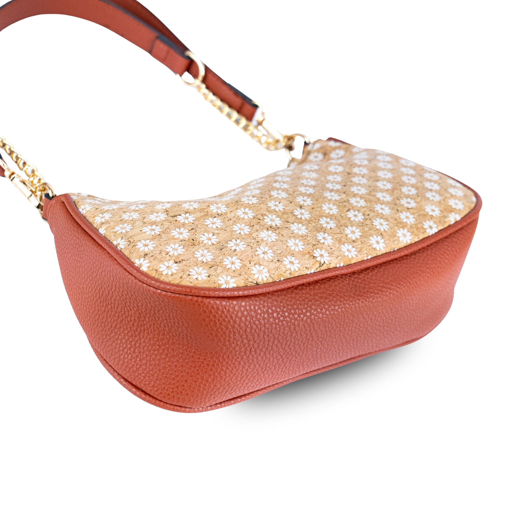 Bohemian Chic bedruckte Umhängetasche aus Kork & braunem PU-Leder TASCHE-2336-FGHI
