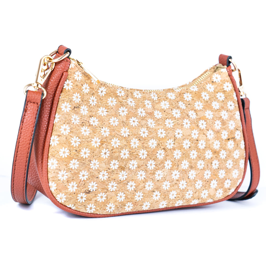 Bohemian Chic bedruckte Umhängetasche aus Kork & braunem PU-Leder TASCHE-2336-FGHI