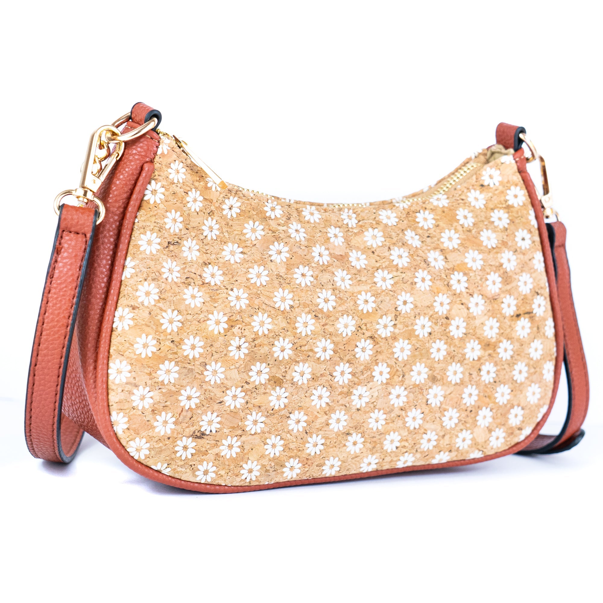 Bohemian Chic bedruckte Umhängetasche aus Kork & braunem PU-Leder TASCHE-2336-FGHI