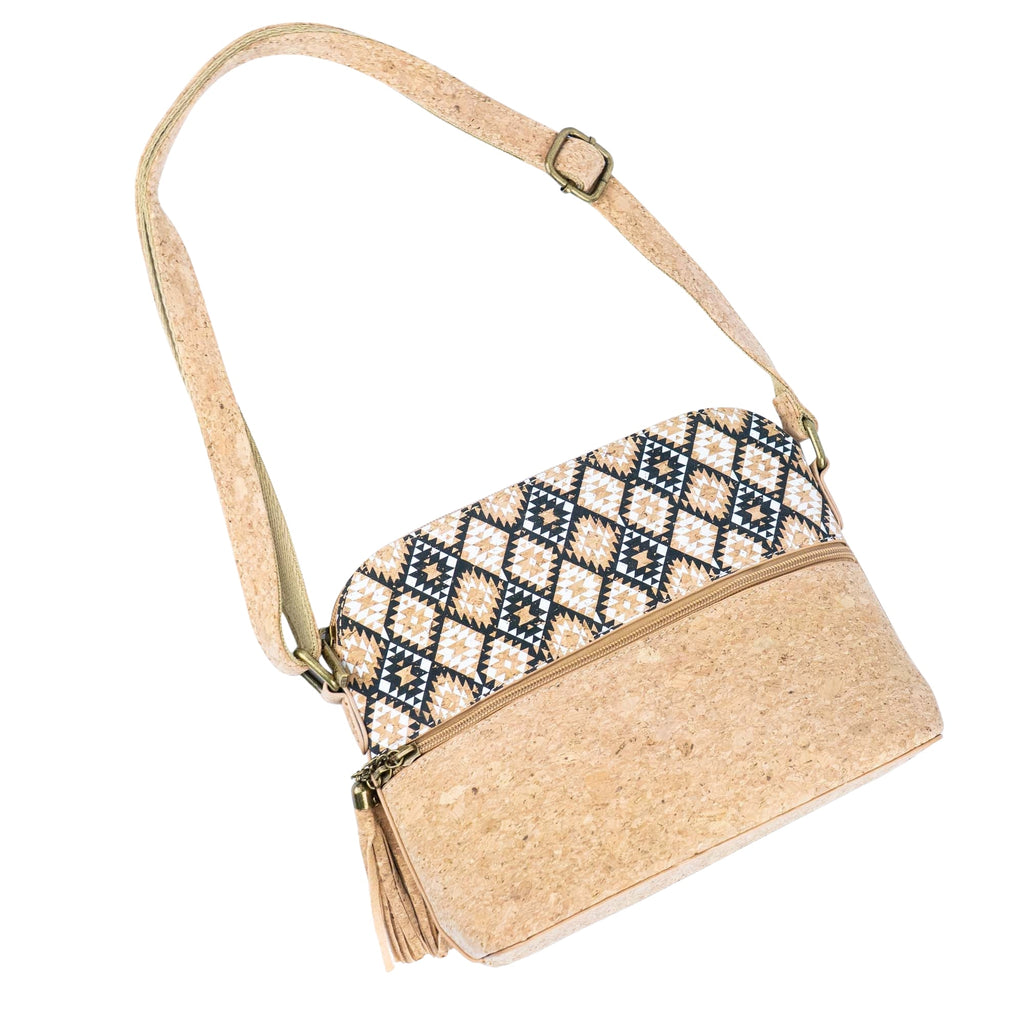 Bolso cruzado de corcho natural para mujer con cremallera y borla BAG-2218