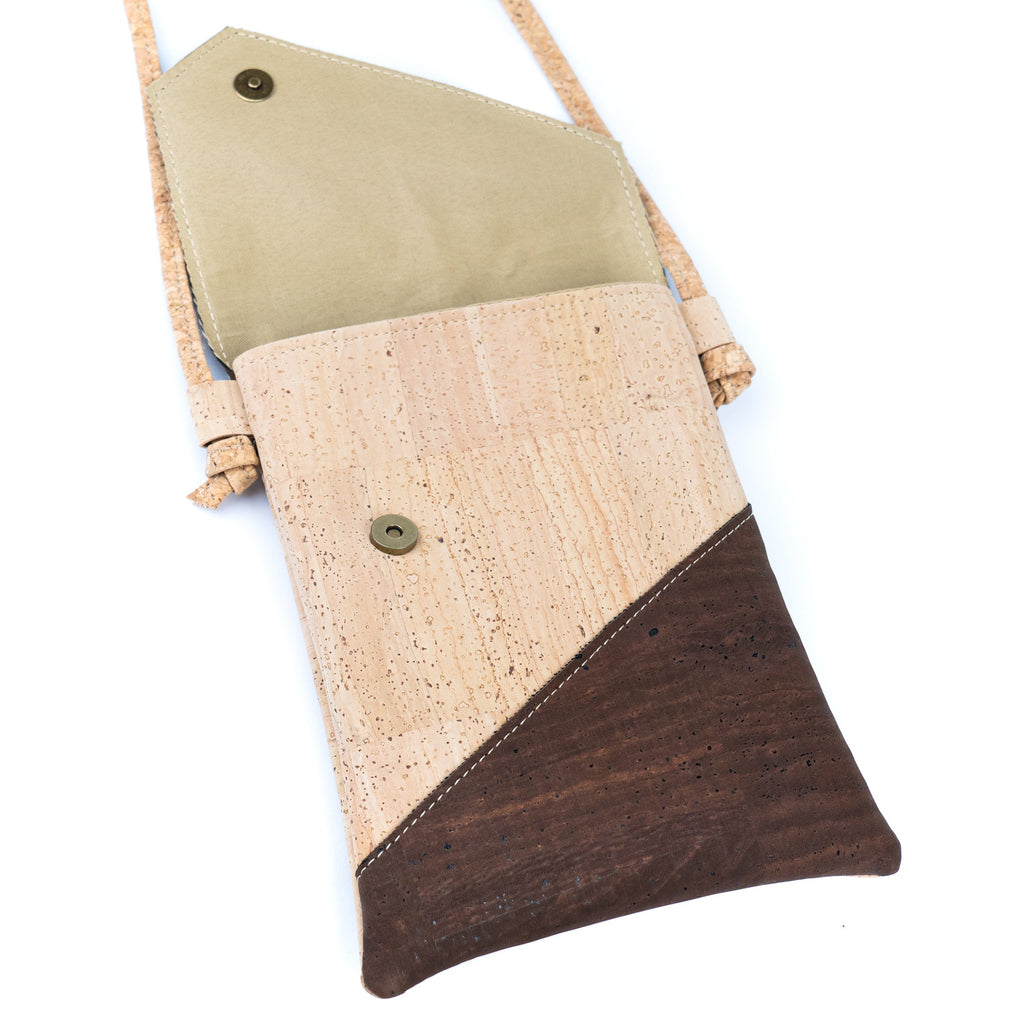 Cork Crossbody Bag with Geometric Color Block - Vegan Leather Shoulder Purse