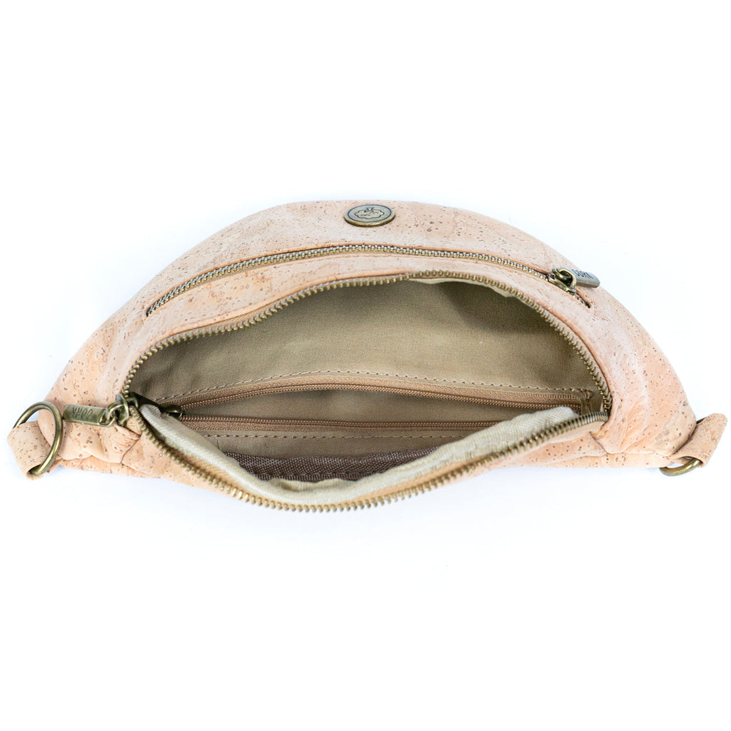 Naturkork-Umhängetasche für Unisex mit verstellbarem Riemen und Metallreißverschlüssen SLING-BAG-2312