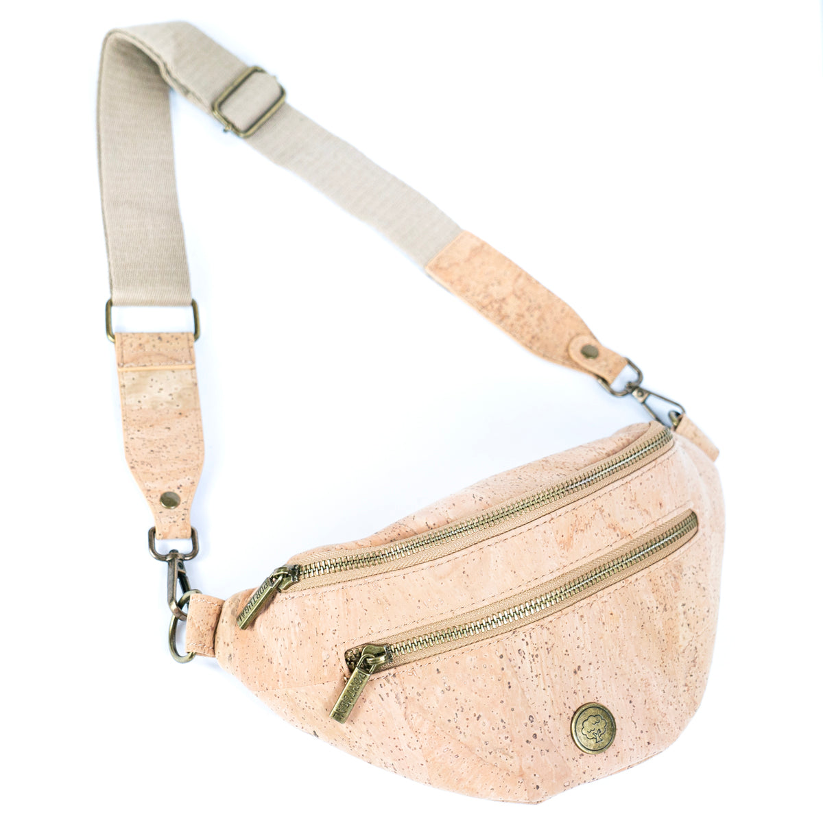 Natural Cork Sling Bag for Unisex with Adjustable Strap and Metal Zippers SLING-BAG-2312