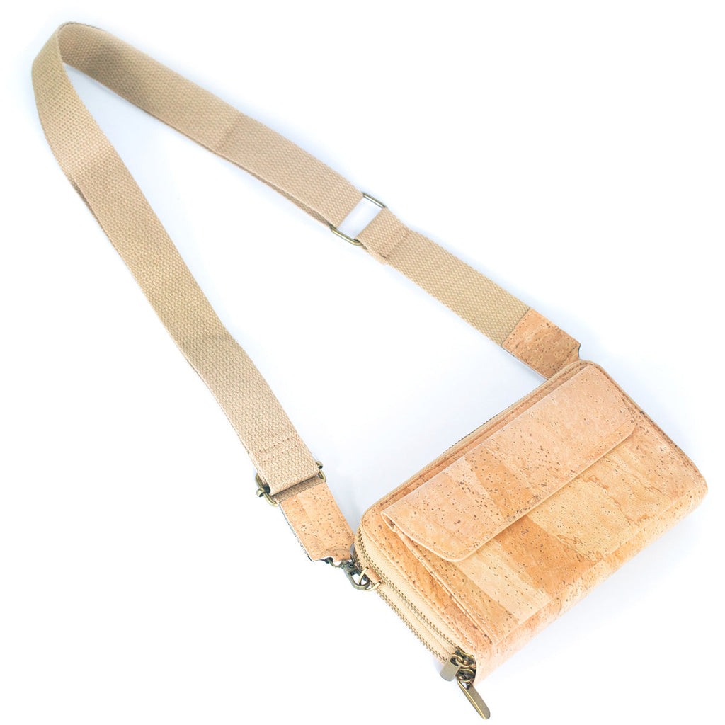 Bolso bandolera de corcho elegante con bolsillo delantero y monedero para teléfono móvil BAG-2271