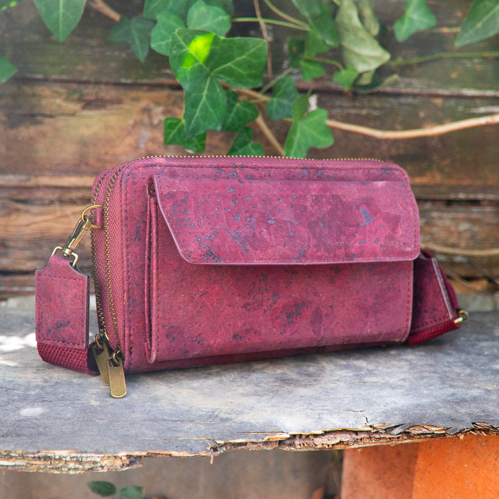 Bolso bandolera de corcho elegante con bolsillo delantero y monedero para teléfono móvil BAG-2271