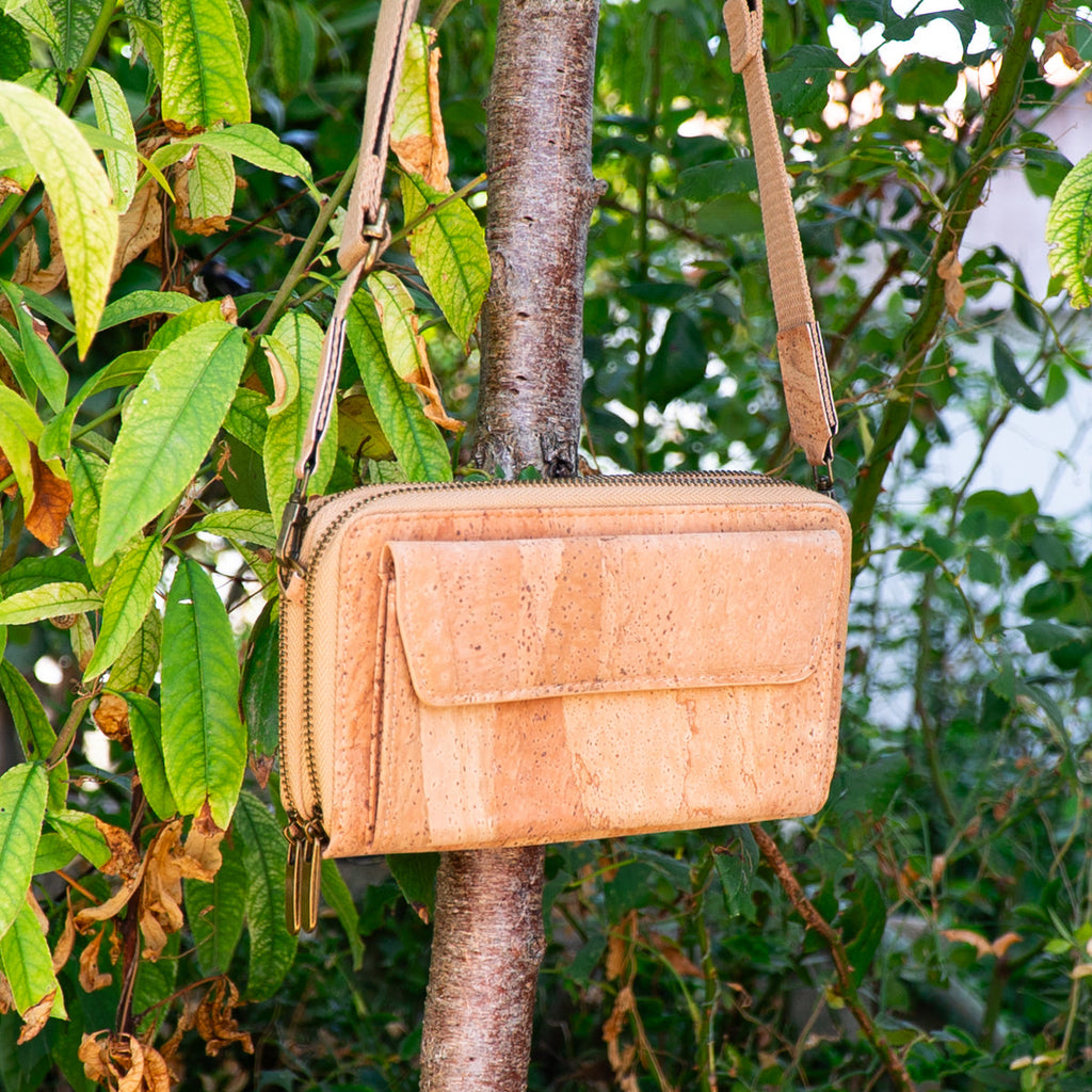 Bolso bandolera de corcho elegante con bolsillo delantero y monedero para teléfono móvil BAG-2271