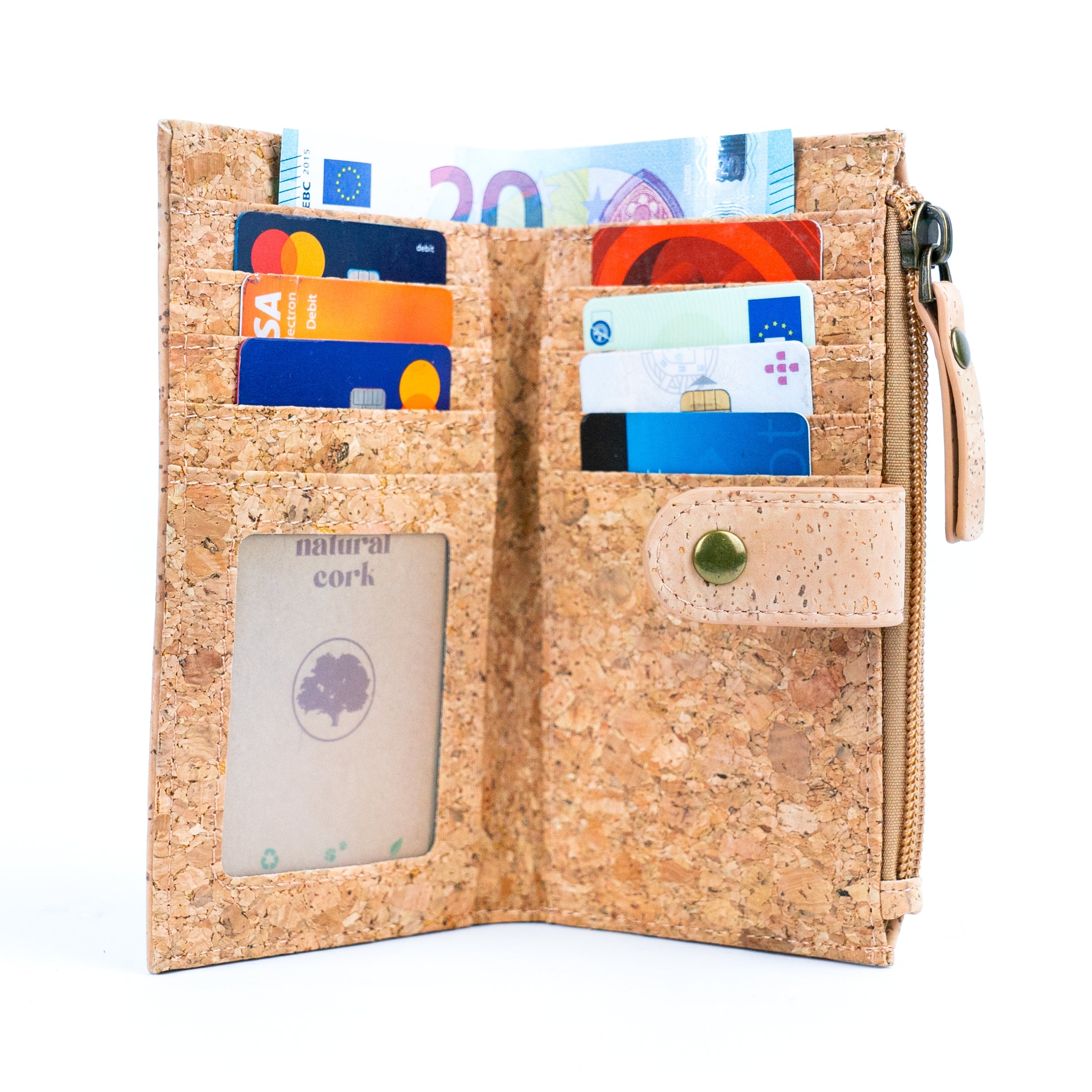 Elegante Damengeldbörse aus schwarzem und naturbelassenem Kork mit goldfarbenen Akzenten BAG-2303