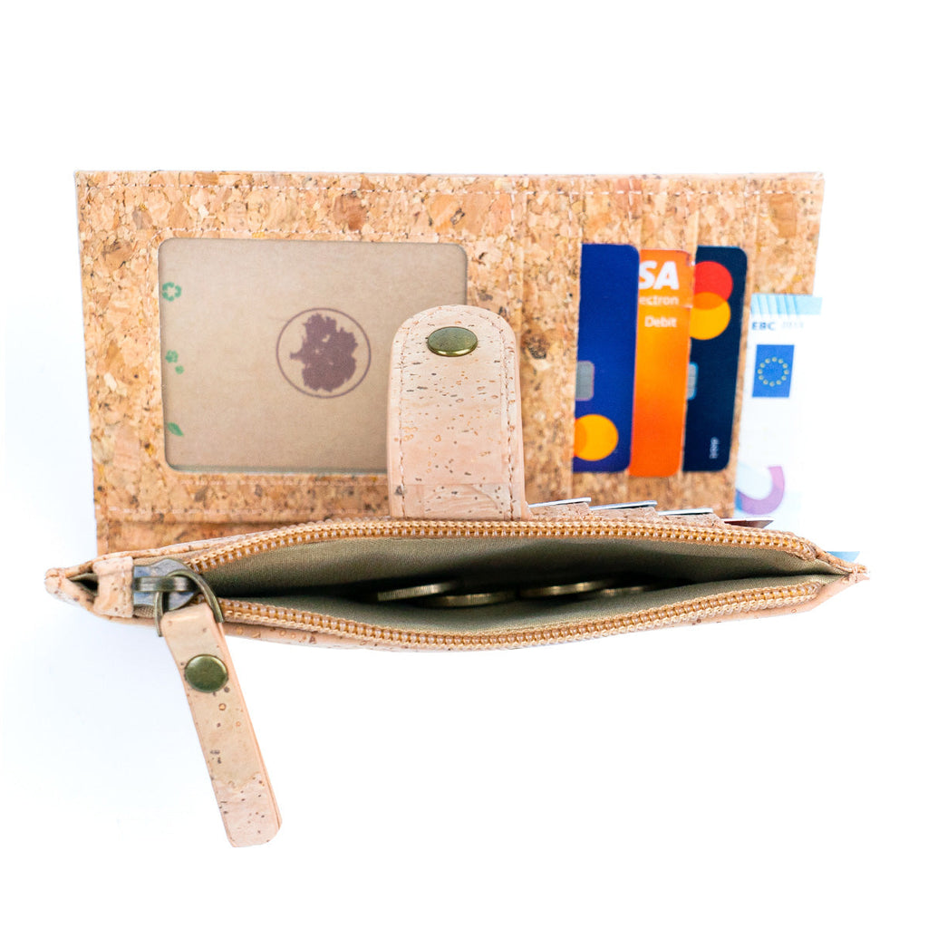 Elegante Damengeldbörse aus schwarzem und naturbelassenem Kork mit goldfarbenen Akzenten BAG-2303