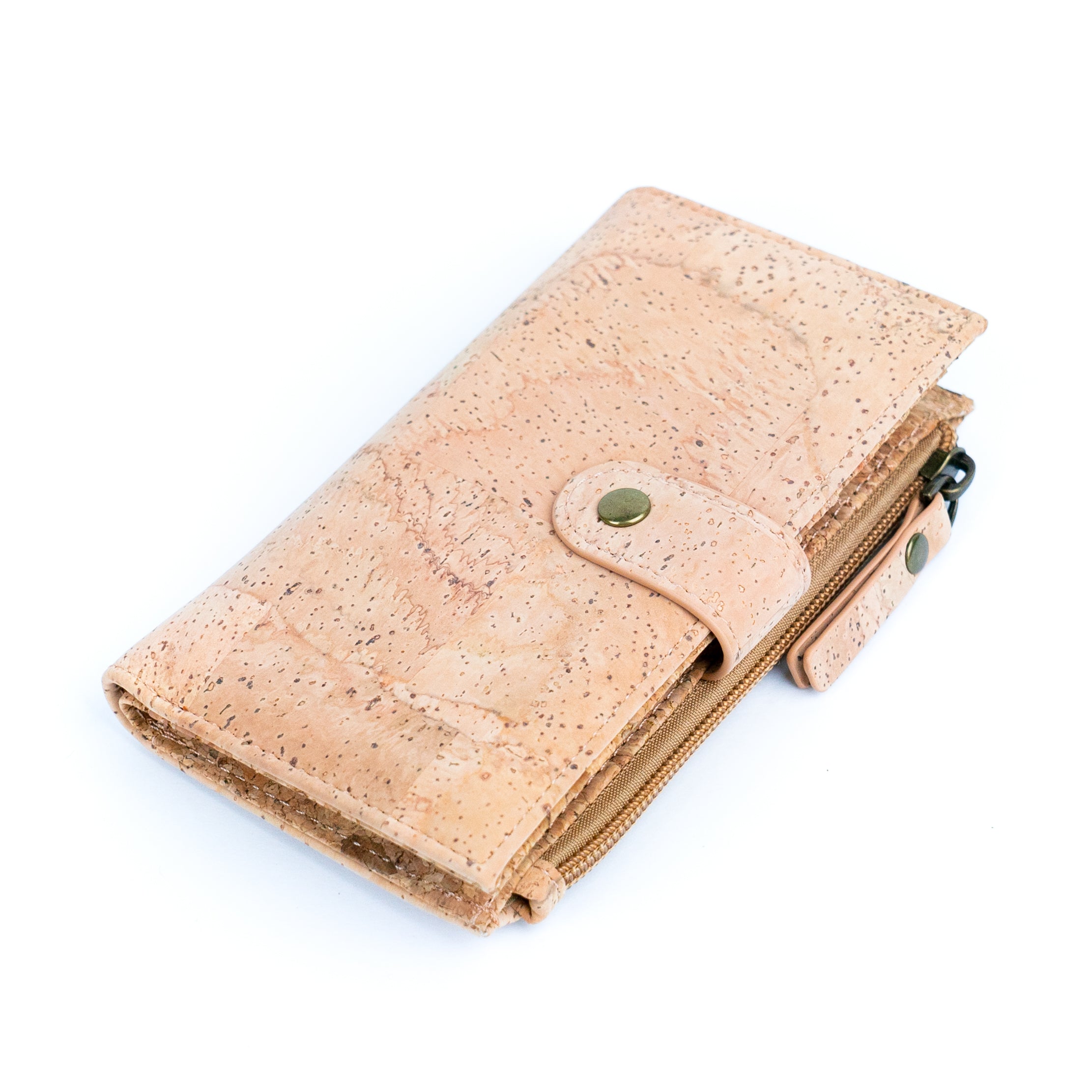 Elegante Damengeldbörse aus schwarzem und naturbelassenem Kork mit goldfarbenen Akzenten BAG-2303
