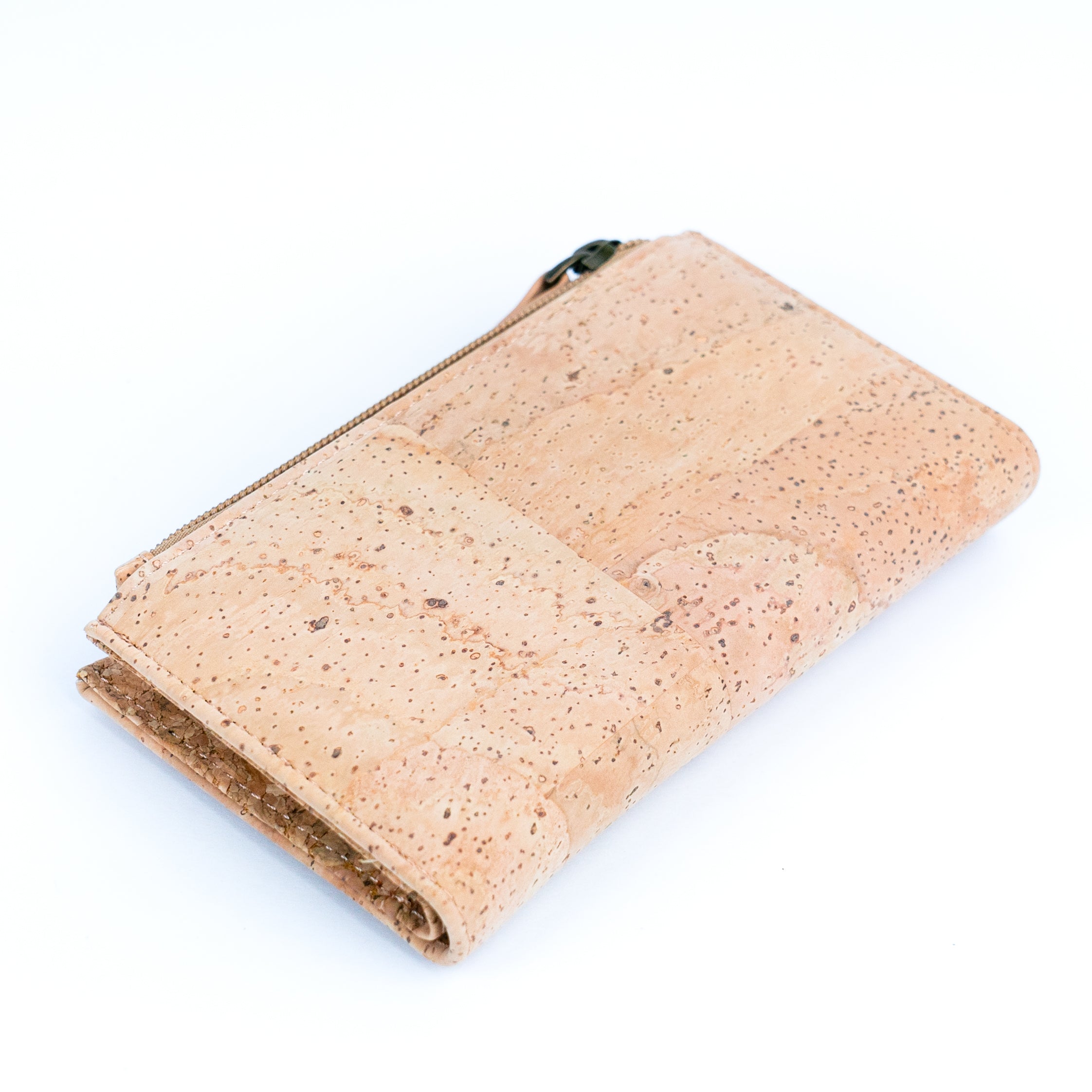 Elegante Damengeldbörse aus schwarzem und naturbelassenem Kork mit goldfarbenen Akzenten BAG-2303