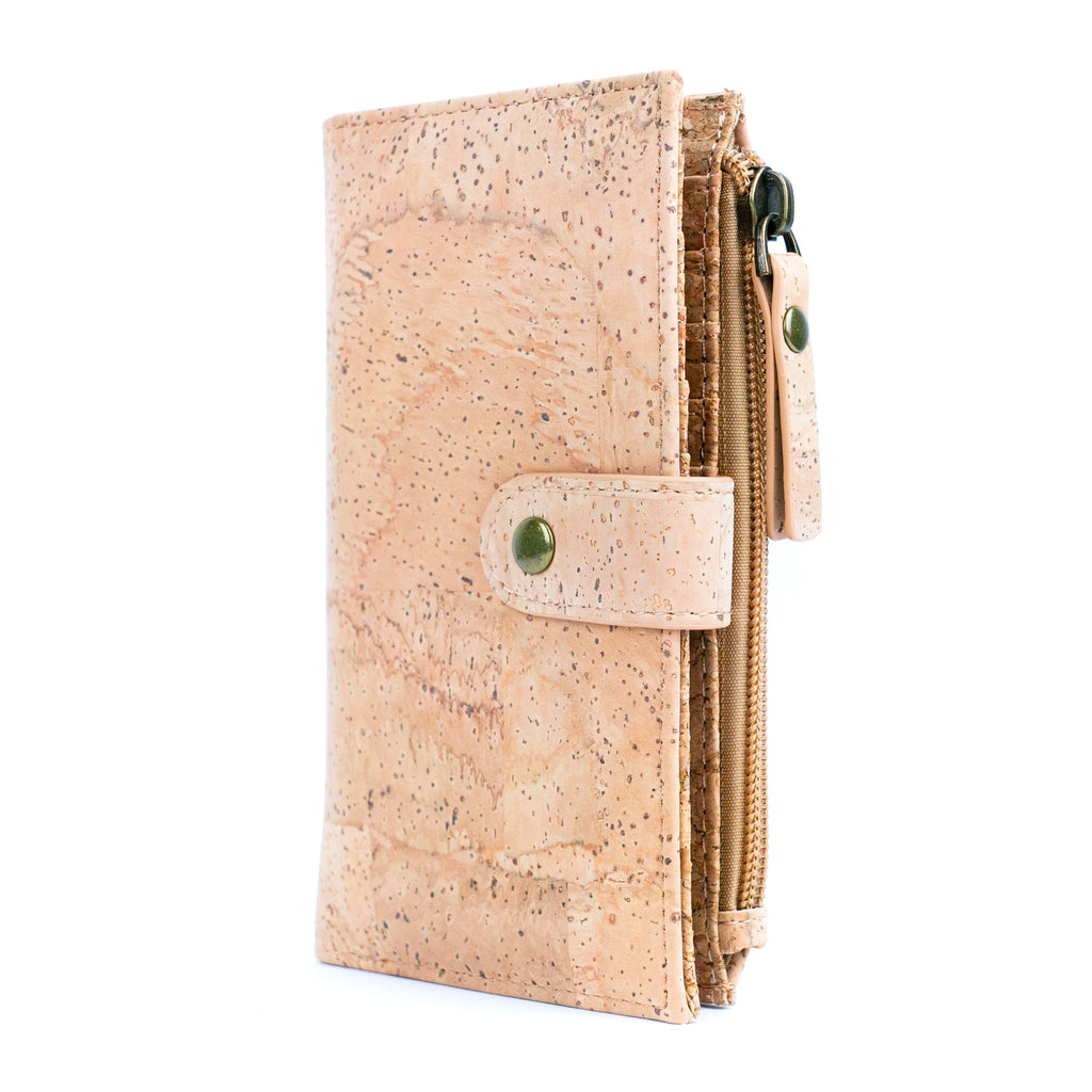 Elegante Damengeldbörse aus schwarzem und naturbelassenem Kork mit goldfarbenen Akzenten BAG-2303