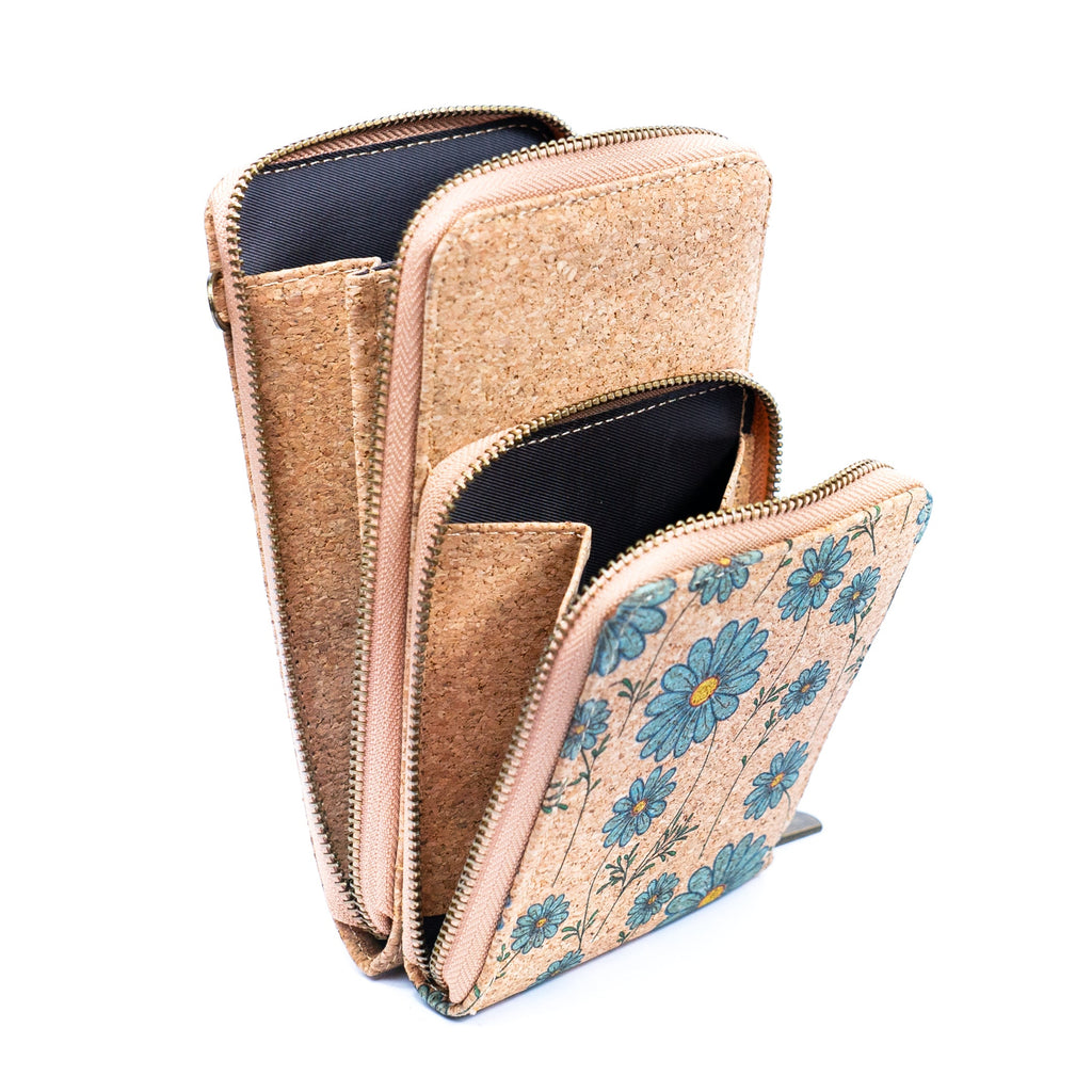 Doppellagige Handytasche aus Naturkork für Damen mit Aufdruck BAG-2312
