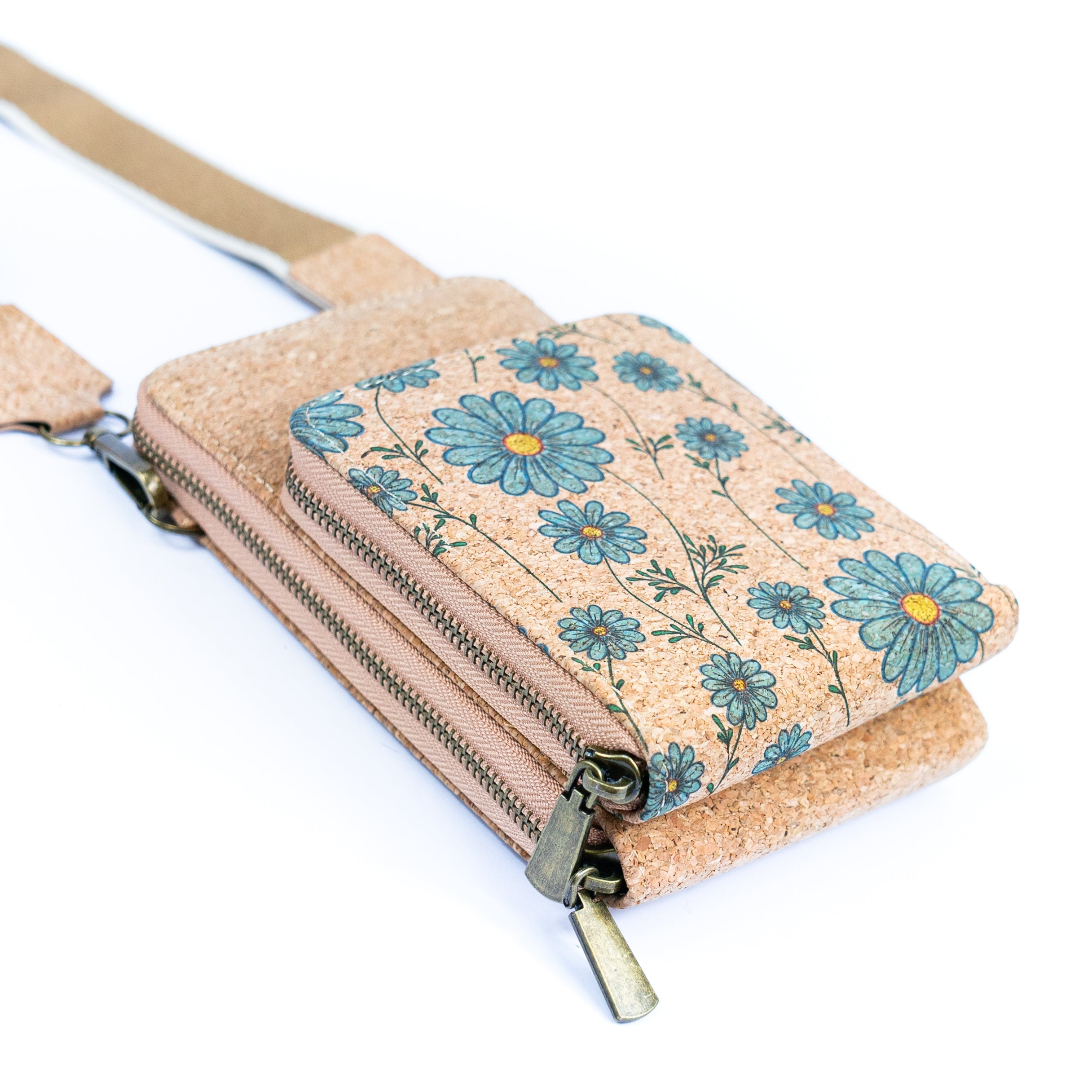 Doppellagige Handytasche aus Naturkork für Damen mit Aufdruck BAG-2312