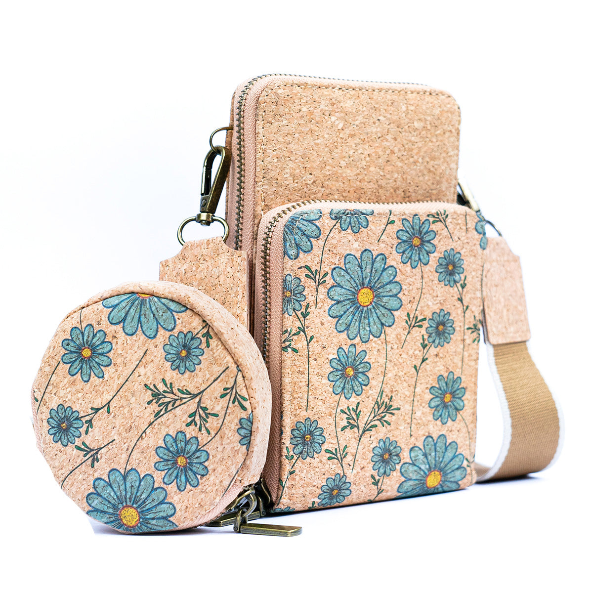Doppellagige Handytasche aus Naturkork für Damen mit Aufdruck BAG-2312
